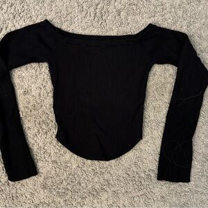 Black Ribbed Long Sleeve Top